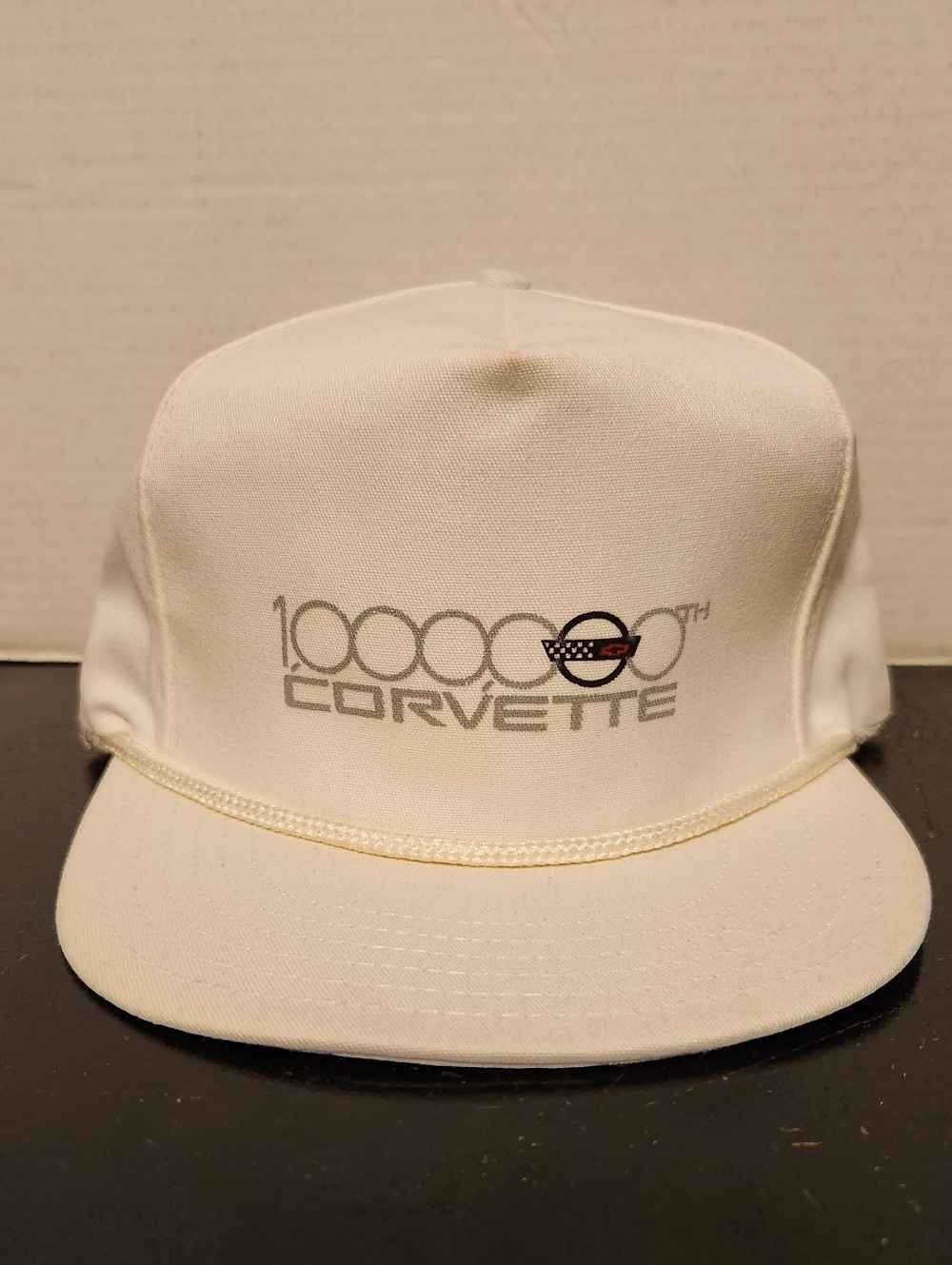 Vintage Chevy Corvette 1,000,000th Car Hat White Adjustable Rope Made in USA